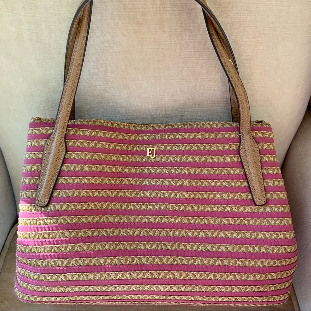 ERIC JAVITS  Pink and cream Striped Shoulder Bag